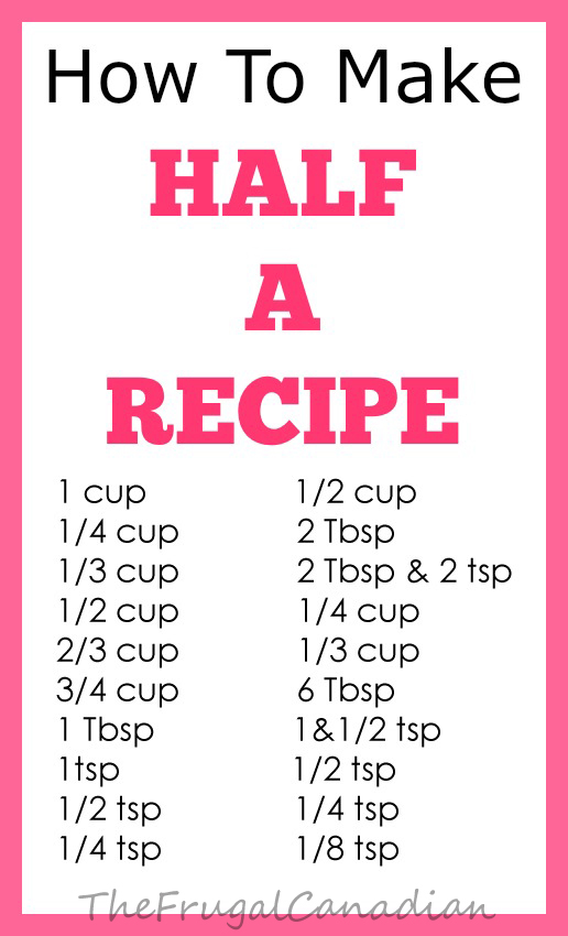 how to make half a recipe measurements chart sheet